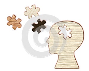 Mental health symbol. Human head silhouette with a puzzle