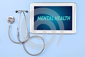 Mental health text on the digital tablet screen