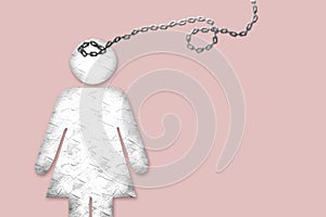 Mental health, woman chained to negative thoughts