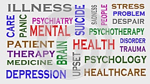 Mental health word tag cloud. Medical Concept