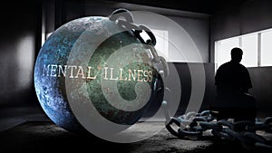 Mental illness - a metaphorical view of exhausting human struggle with mental illness. Taxing and strenuous fight agains photo