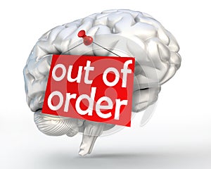Mental problem out of order red sign on human brain
