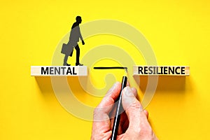 Mental resilience symbol. Concept word Mental resilience typed on wooden blocks. Beautiful yellow table yellow background. Doctor