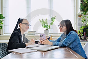 Mental therapy, session of smiling middle-aged female patient with psychological counselor