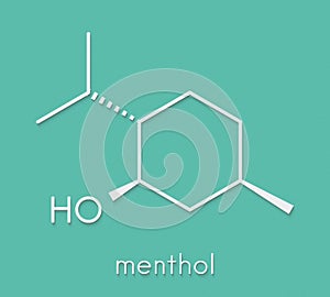 Menthol molecule. Present in peppermint, corn mints, etc. Skeletal formula.