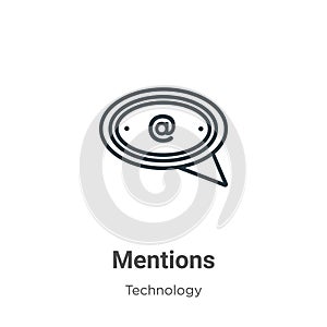 Mentions outline vector icon. Thin line black mentions icon, flat vector simple element illustration from editable technology