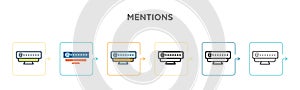 Mentions vector icon in 6 different modern styles. Black, two colored mentions icons designed in filled, outline, line and stroke