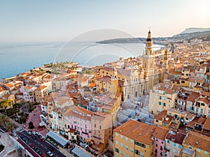 View on old part of Menton, Provence-Alpes-Cote d`Azur, France.