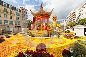 MENTON, FRANCE - FEBRUARY 20: Lemon Festival (Fete du Citron) on the French Riviera.The theme for 2015 was