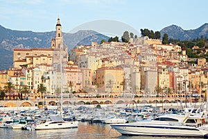 Menton, old city and harbor view in the early morning