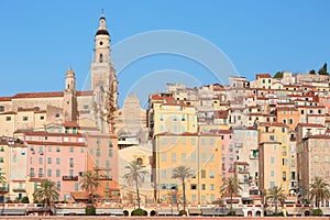 Menton, old town houses in the morning