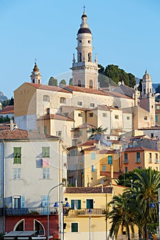 Menton, old town houses in the morning, France