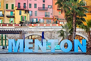 Menton village sign text in the center