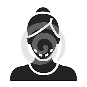 Mentoplasty black glyph icon. Change shape of chin. Faceless girl with face surgery. Isolated vector element. Outline pictogram photo