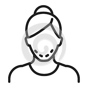 Mentoplasty black line icon. Change shape of chin. Faceless girl with face surgery. Isolated vector element. Outline pictogram for photo