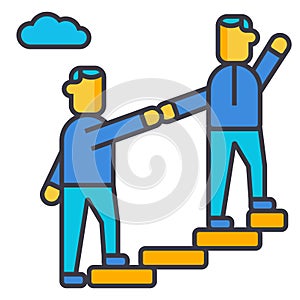 Mentor, helping, mentoring, achieving goal flat line illustration, concept vector isolated icon