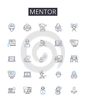 Mentor line icons collection. Coach, Guide, Advisor, Tutor, Counselor, Teacher, Instructor vector and linear