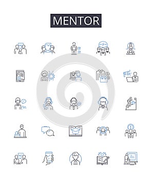 Mentor line icons collection. Coach, Guide, Advisor, Tutor, Counselor, Teacher, Instructor vector and linear