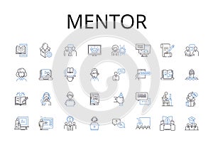 Mentor line icons collection. Coach, Guide, Advisor, Tutor, Counselor, Teacher, Instructor vector and linear