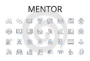 Mentor line icons collection. Coach, Guide, Advisor, Tutor, Counselor, Teacher, Instructor vector and linear