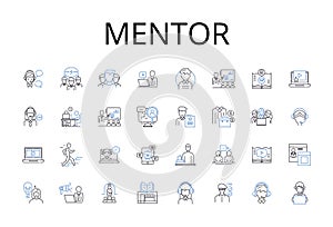 Mentor line icons collection. Coach, Guide, Advisor, Tutor, Counselor, Teacher, Instructor vector and linear