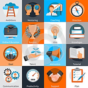 Mentoring Coaching Concept Icons Set