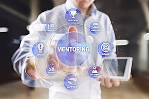Mentoring and Coaching concept illustration on virtual screen.