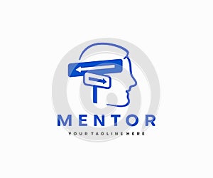 Mentoring and coaching logo design. Man thinks what strategy to choose vector design