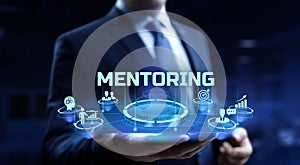 Mentoring Mentor Coaching Personal development concept on virtual screen.