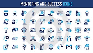 Mentoring and success icon set.