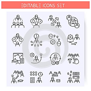 Mentoring types line icons set. Editable