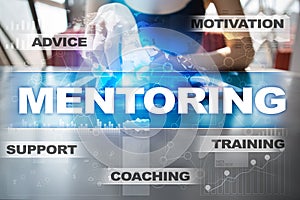 Mentoring on the virtual screen. Education concept. E-Learning. Success.