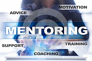 Mentoring on the virtual screen. Education concept. E-Learning. Success.