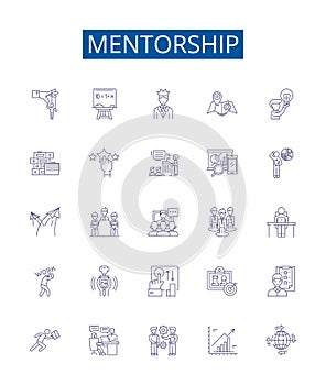 Mentorship line icons signs set. Design collection of Mentor, Mentorship, Guidance, Tutelage, Coaching, Supervision