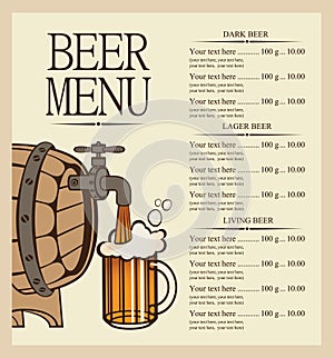 Menu for beer