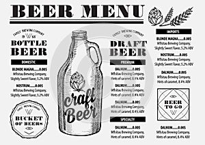 Menu beer restaurant, alcohol template placemat.