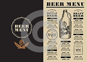 Menu beer restaurant, alcohol template placemat.