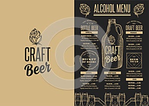 Menu beer restaurant, alcohol template placemat.