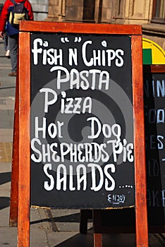 Menu board in London street