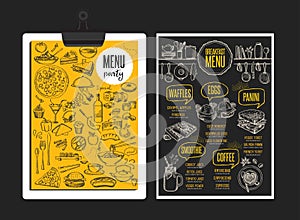 Menu breakfast restaurant, food template placemat.