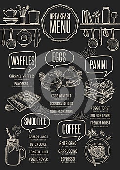 Menu breakfast restaurant, food template placemat.