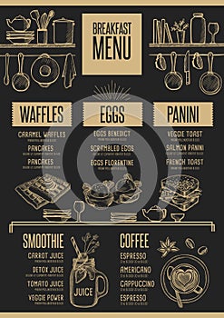 Menu breakfast restaurant, food template placemat.