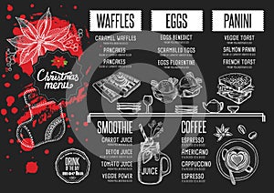 Menu breakfast restaurant, food template placemat.