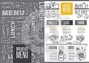 Menu breakfast restaurant, food template placemat.