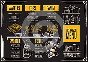 Menu breakfast restaurant, food template placemat.