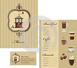 Menu and business card template design - coffee