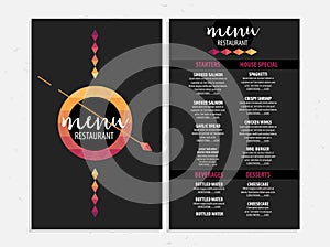 Menu cafe restaurant, template placemat. Food board design.