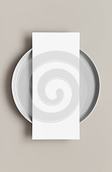 Menu card mockup on a plate, 4x9 ratio