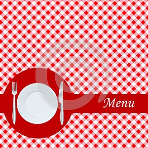 Menu card with plate, fork and knife