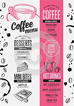 Menu coffee restaurant, beverage template placemat.